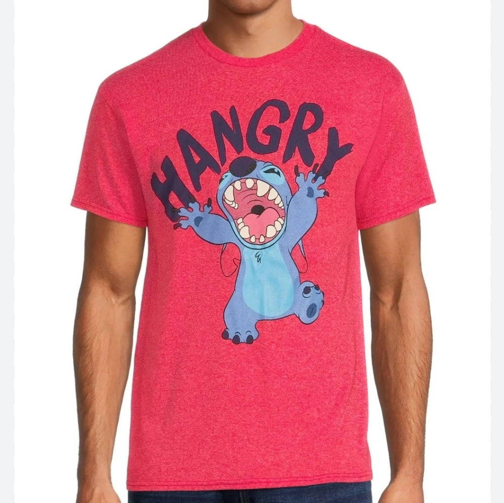 Disney STITCH Hangry red short sleeve graphic tee Lg. WDW movie merch